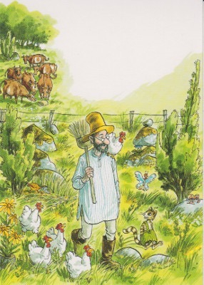 Postkarte - Pettersson und Findus auf der Weide