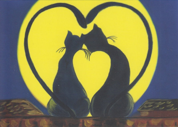 Kunstkarte - Katzenpaar auf dem Dach